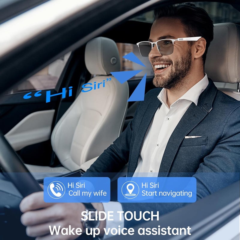 AIRMARS نظارات ذكية للرجال والنساء، نظارات بلوتوث مع عدسات فوتوكروميك/فلتر ضوء أزرق وعدسات مستقطبة، نظارات شمسية ذكية للنساء مع مكبر صوت، إطارات قابلة للتبديل (فضي) - Image 5